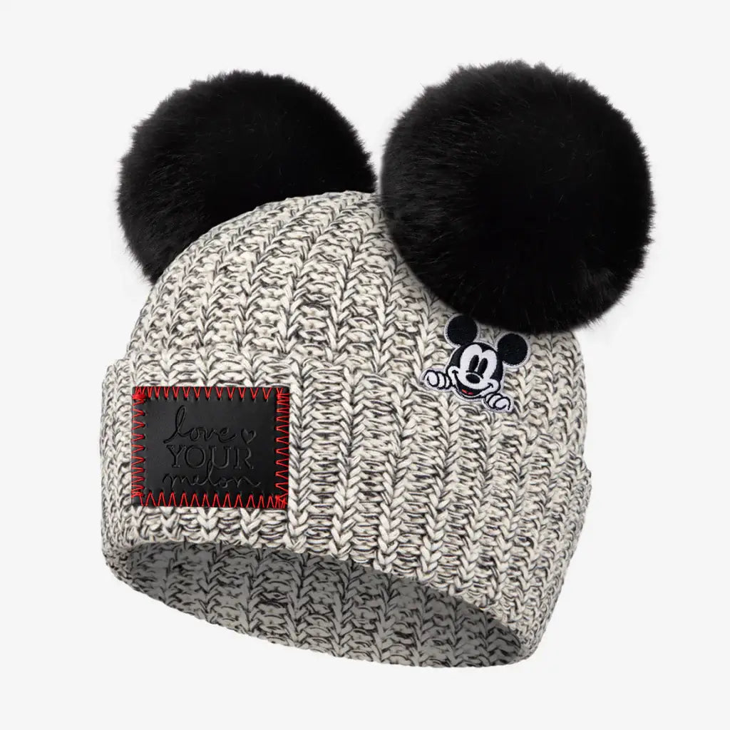 Mickey Mouse Black Speckled Double Pom Beanie Love Your Melon x Disn Wishes and Warmth