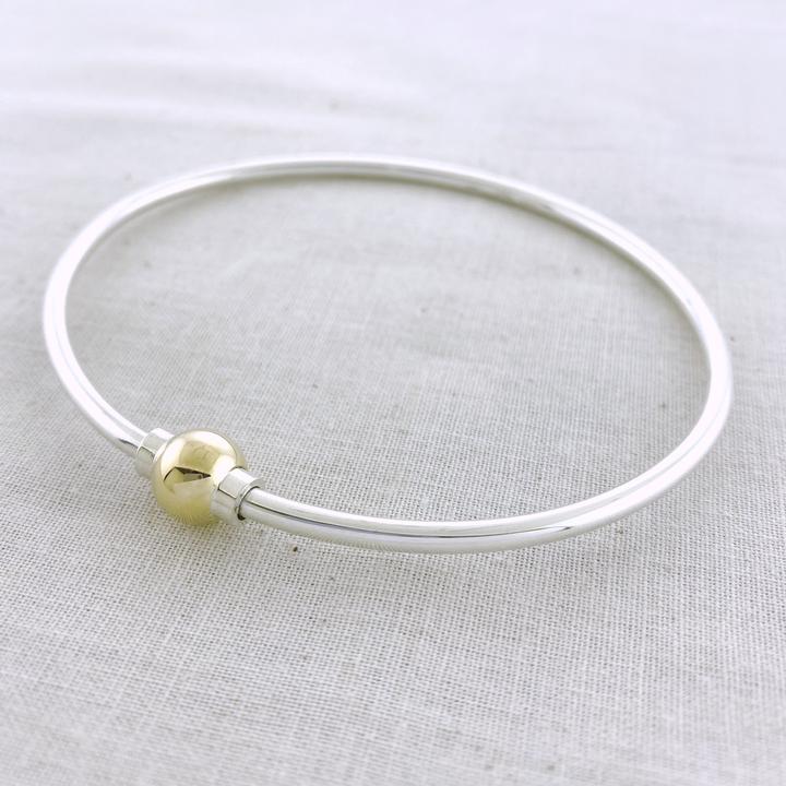 Cape Cod Single Ball Bracelet Sterling Silver 14k Yellow Gold