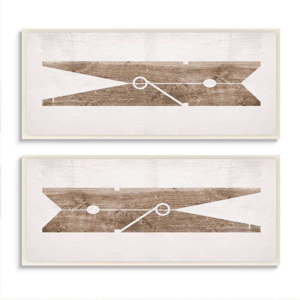 Minimalist Laundry Clothespins Brown White Design 2pc