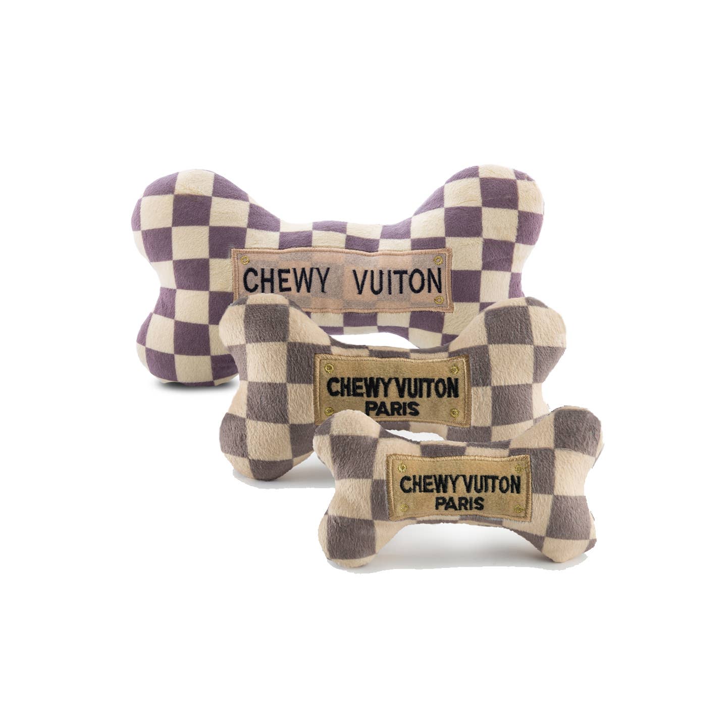 Checker Chewy Vuiton Bones Squeaker Dog Toy: Large