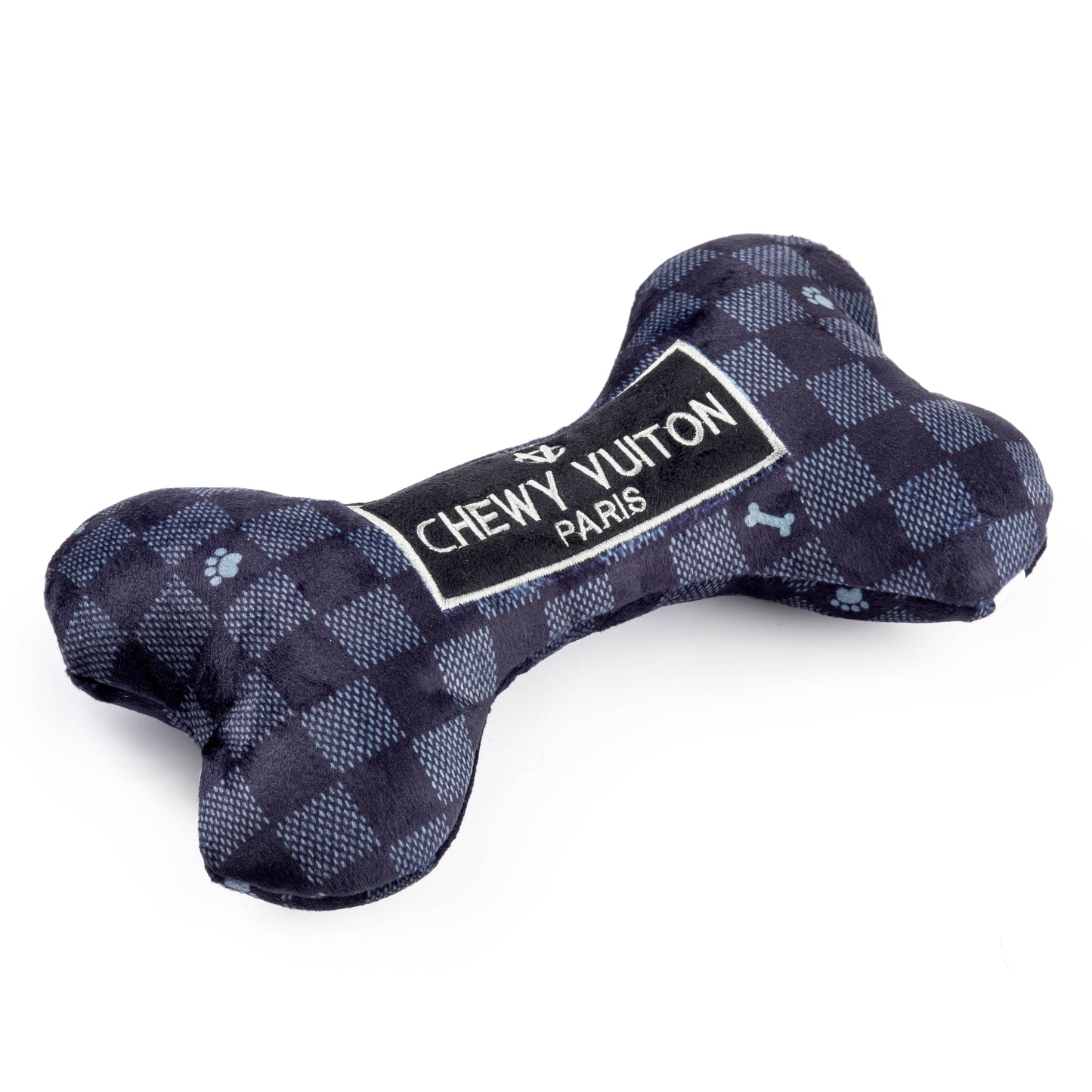 Black Checker Chewy Vuiton Bone Squeaker Dog Toy: Large