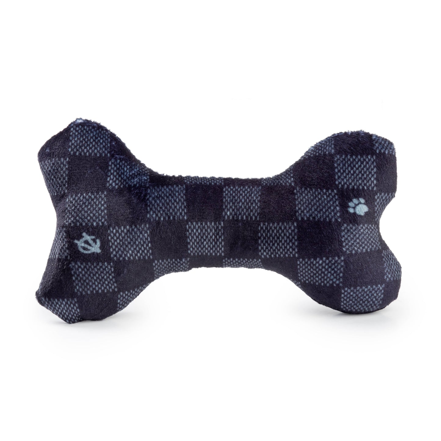 Black Checker Chewy Vuiton Bone Squeaker Dog Toy: Large