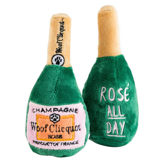 Woof Clicquot Rose' Champagne Bottle Squeaker Dog Toy: Small