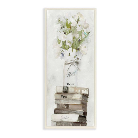 White Floral Bouquet on Distressed Books Wall Plaque Art