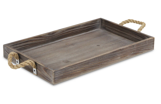 Decorative Wood Tray with Rope Handles