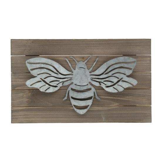 Metal and Wood Bee Wall Sign