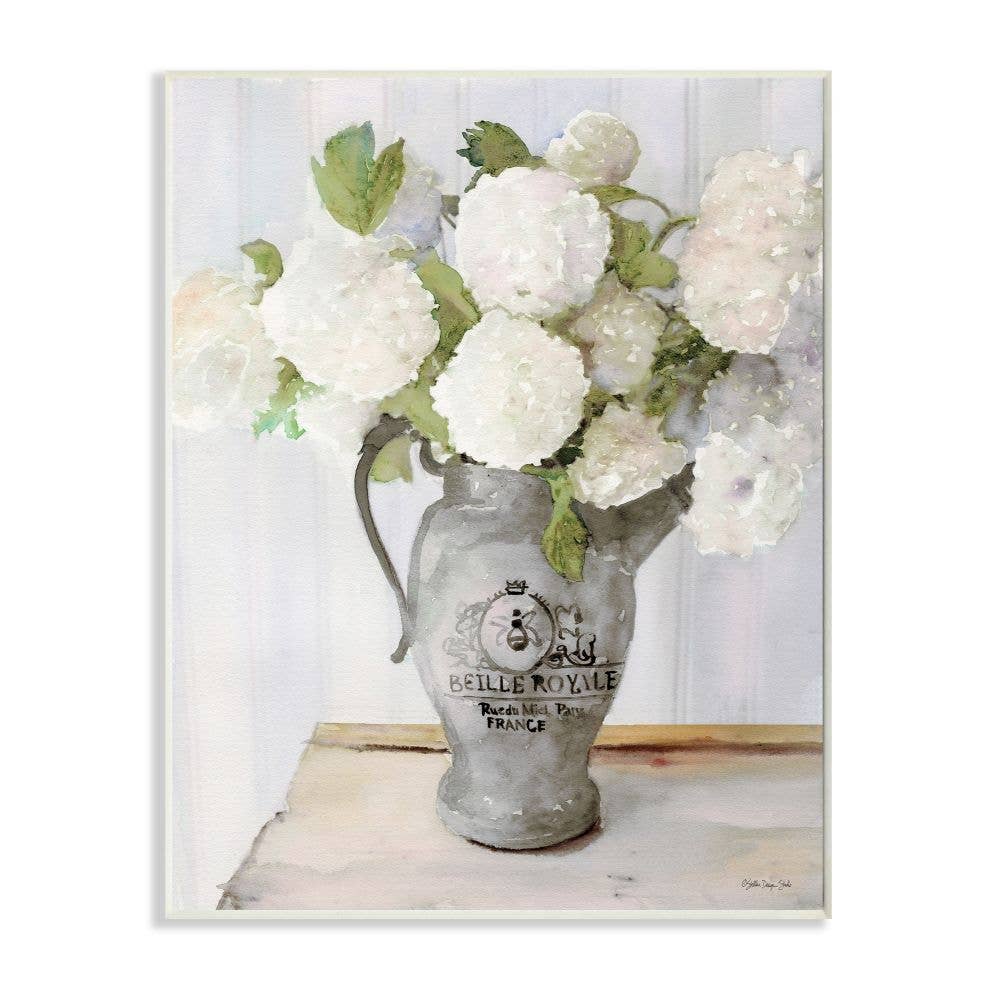 White Hydrangea in French Country Oversized Wall Plaque Art